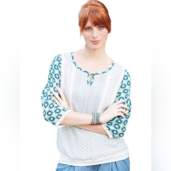 Matilda Jane Kaleidoscope Daisy Floral Keyhole Peasant Top - Picture 1 of 7